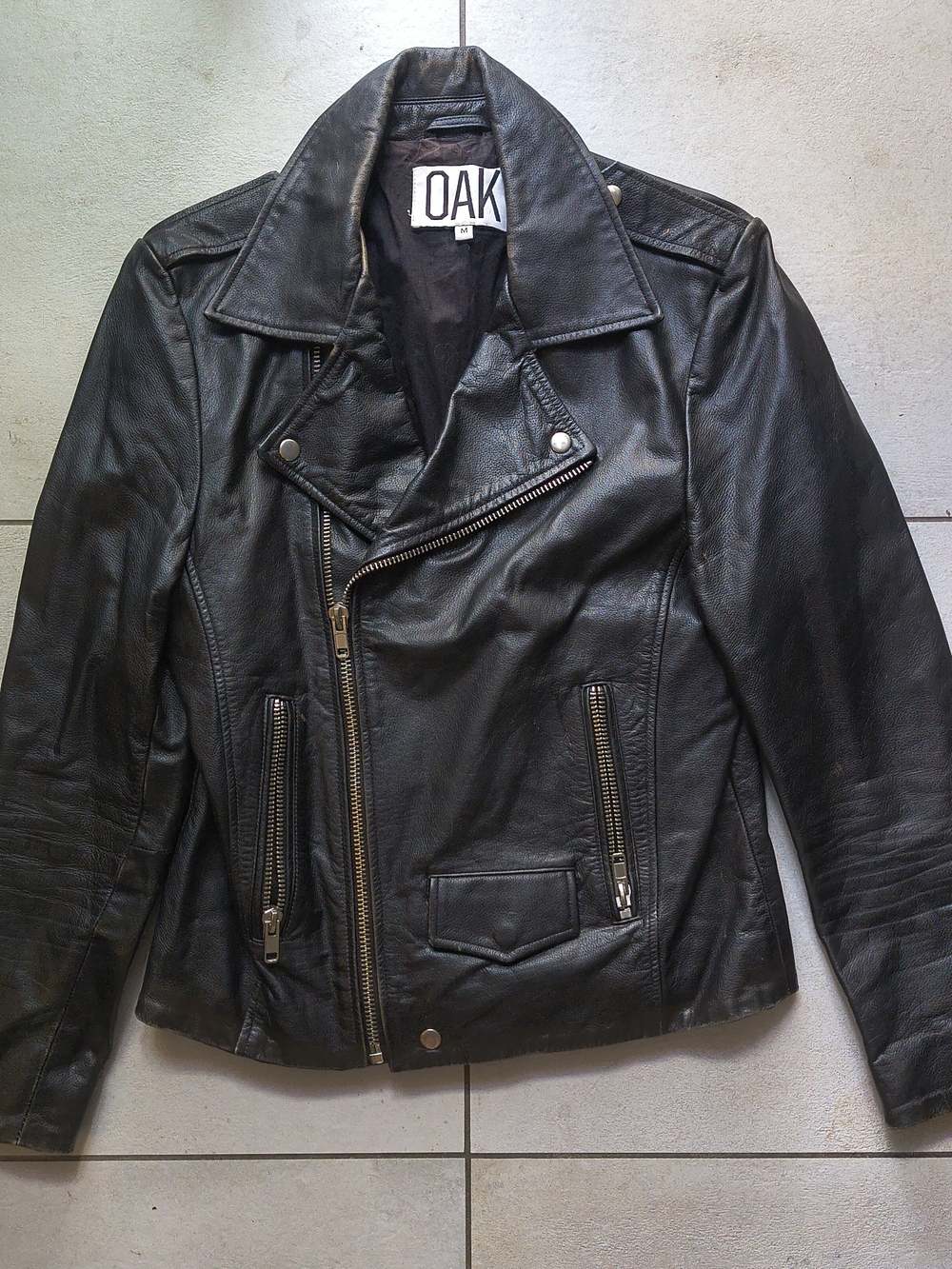 OAK NYC Black Leather Asymmetrical Zip Moto Jacket M